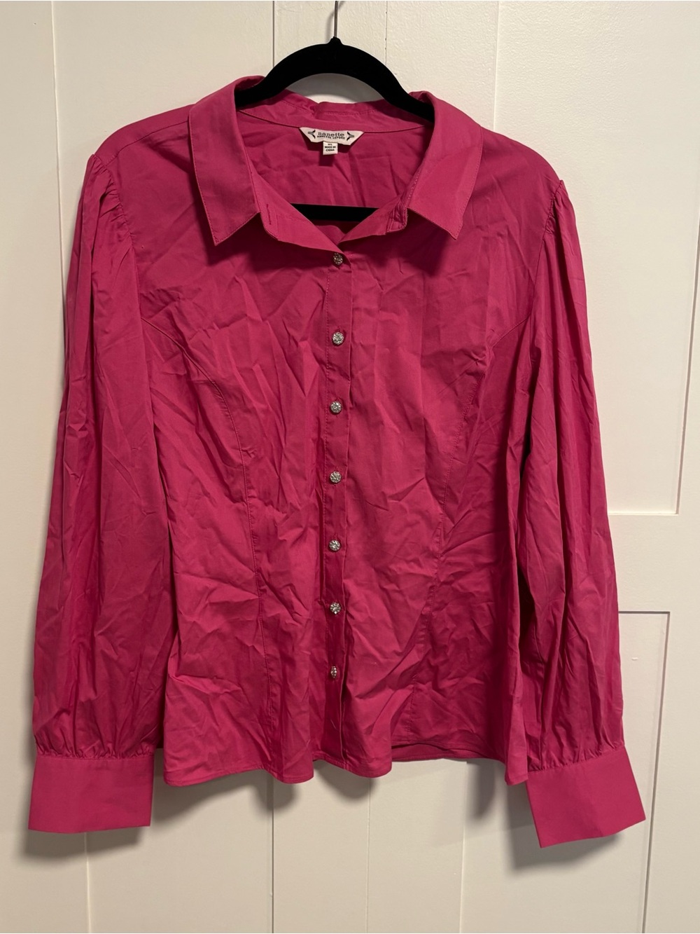 Nanette Lepore Pink Bling Button Down Blouse XL